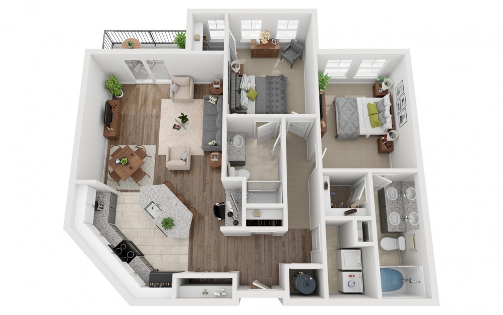 LWC - Pajar - 2 bedroom floorplan layout with 2 baths and 1125 square feet.