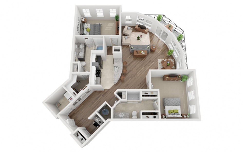 LWC - Sostanza - 2 bedroom floorplan layout with 2 baths and 1374 square feet.