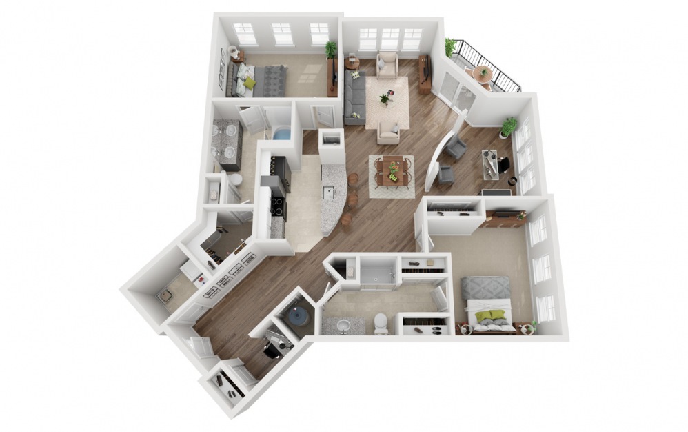 LWC - Unico - 2 bedroom floorplan layout with 2 baths and 1443 square feet.